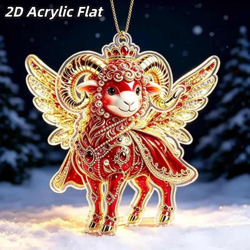 2D Acrylic Chinese Zodiac Goat Hanging Ornament Red Gold