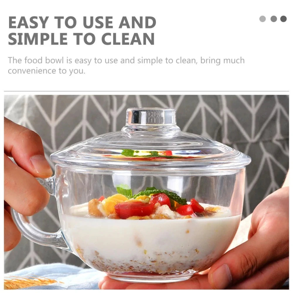 Clear Glass Bowl with Handle – Microwave Safe Breakfast Bowl Glass Dining Bowl Nixie