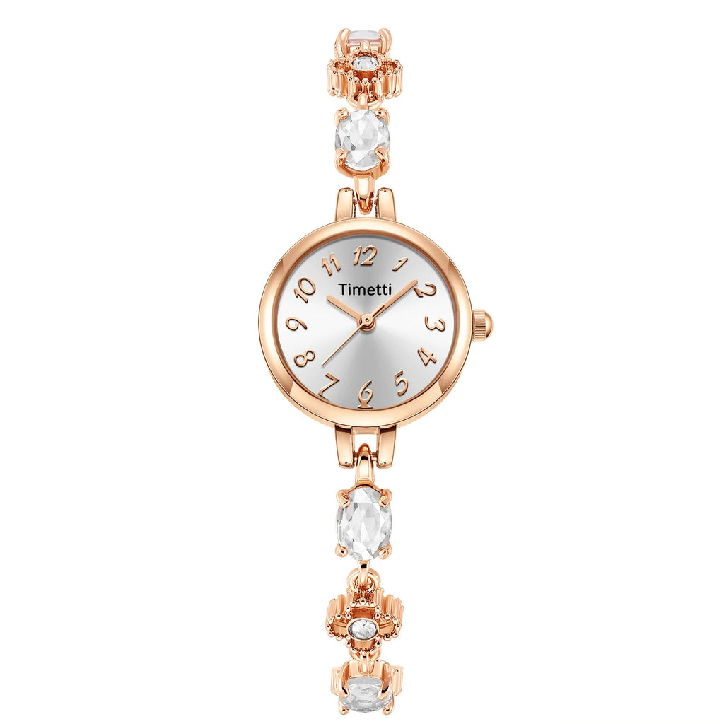 Timetti Rose Gold Women's Quartz Bracelet Watch | Crystal Dial Women's Bracelet Watch Nixie Rose