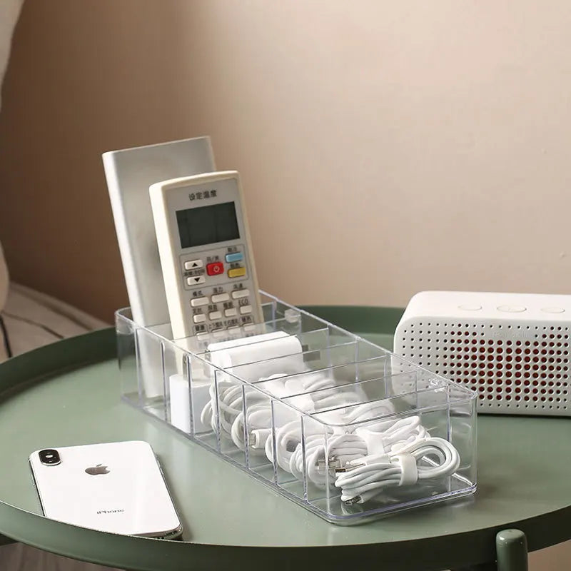 Dustproof Cable Organizer Box – 8-Compartment Clear Desktop Storage