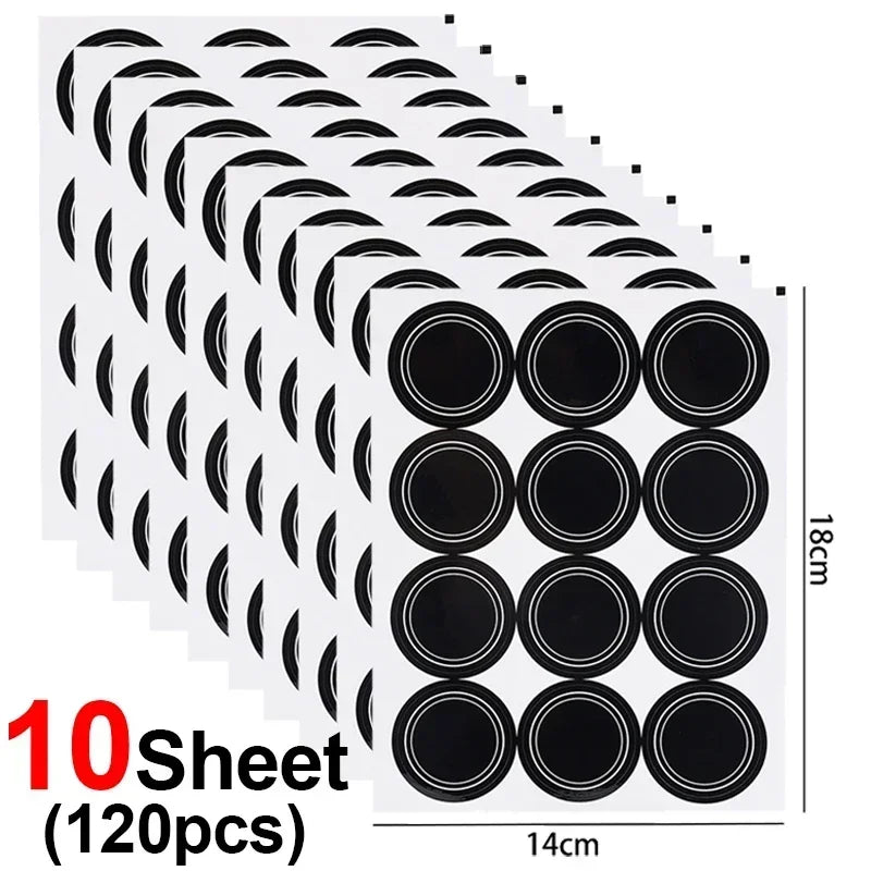 Round Blackboard Spice Labels – Reusable Waterproof Jar Stickers Kitchen Jar Labels Nixie 10sheet- (120pcs)