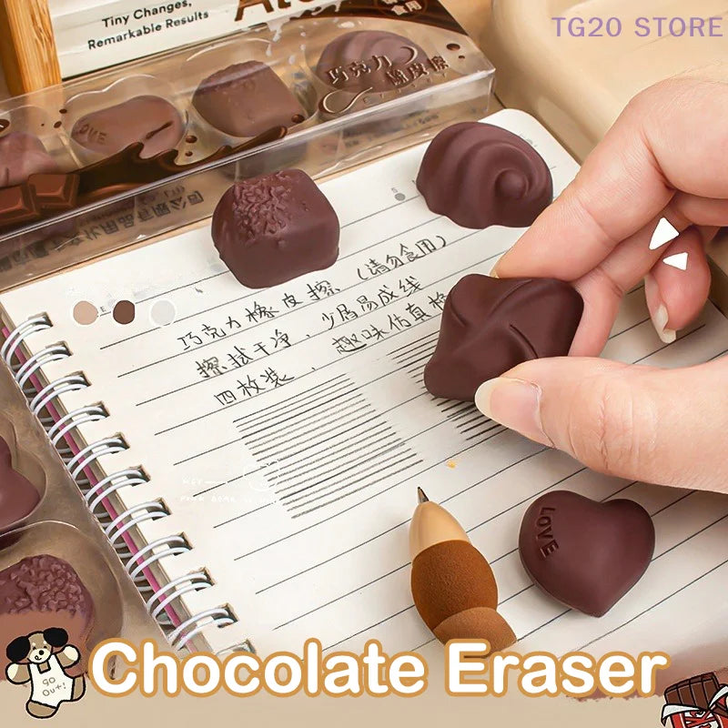 4Pcs Kawaii Chocolate Erasers – Novelty Rubber Stationery Set Novelty Erasers Nixie