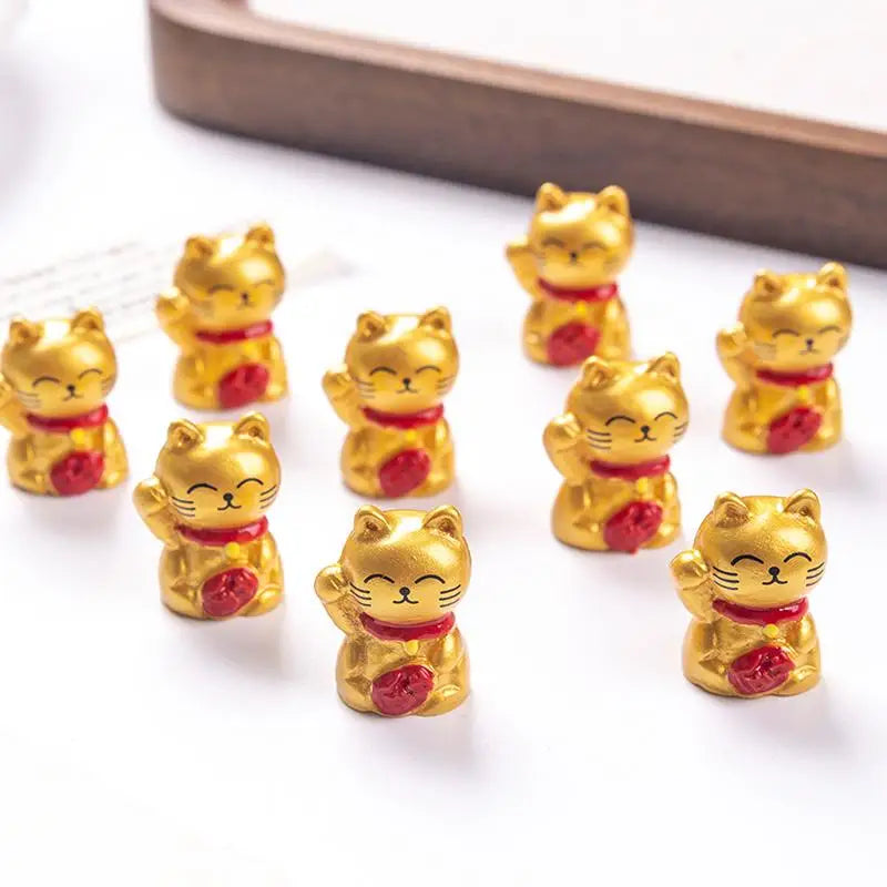 10pcs Mini Lucky Cat Resin Figurines | Fairy Garden Decor