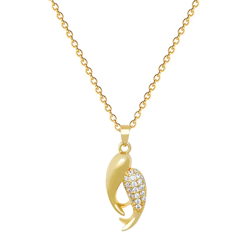 Double Fish Pendant Necklace – Gold Stainless Steel Choker Pendant Necklace Nixie