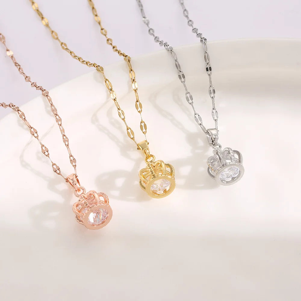 Gold Crown Pendant Necklace – Stainless Steel Clavicle Chain Pendant Necklace Nixie
