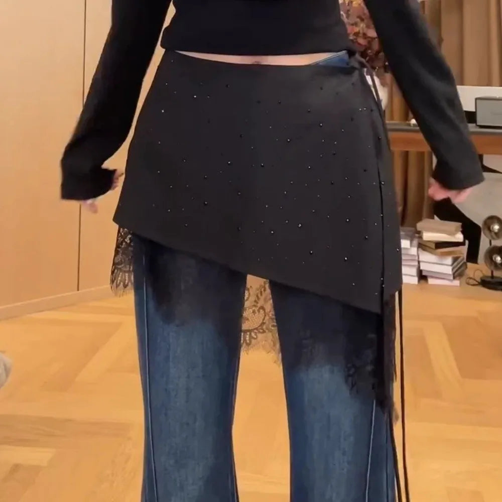 Lace Butt Curtain Skirt – Rhinestone Layered Half Skirt Layered Half Skirt Nixie