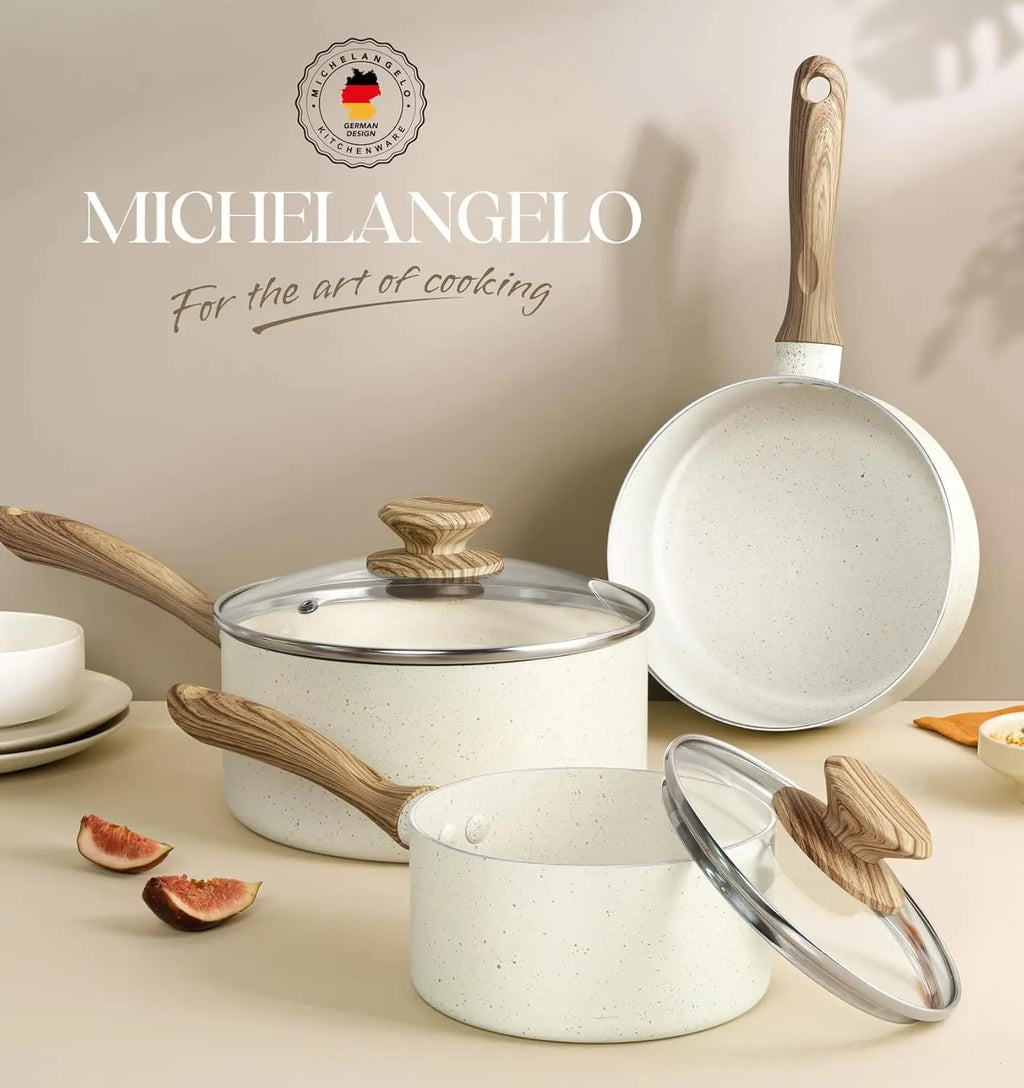 MICHELANGELO 3-Piece Granite Non-Stick Saucepan Set with Lids