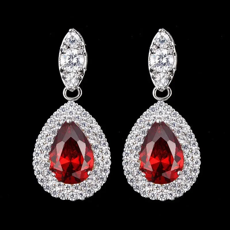 Silver Zircon Red Crystal Drop Earrings for Women Drop Earrings Nixie