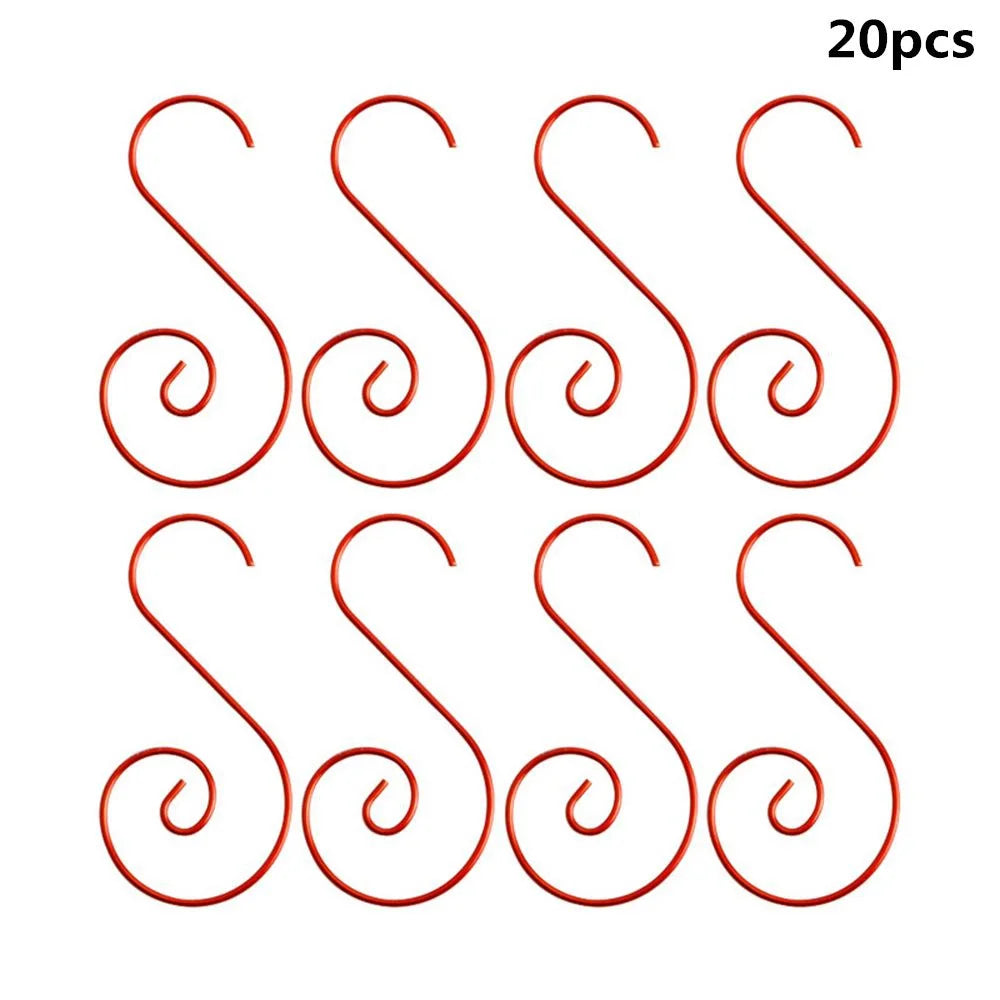 20Pcs S-Shape Metal Christmas Tree Ornament Hooks | Stainless Ornament Hooks Nixie Red 20Pcs