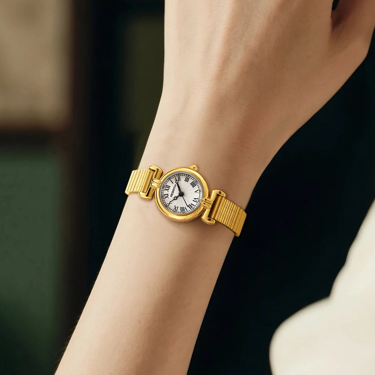 REBIRTH Gold Roman Numeral Quartz Women's Watch | Steel Strap Women's Quartz Watch Nixie