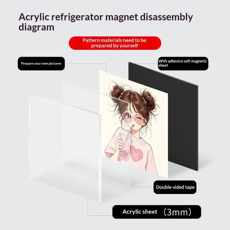 5-Set DIY Clear Acrylic Refrigerator Magnets – Square & Round DIY Magnet Kit Nixie