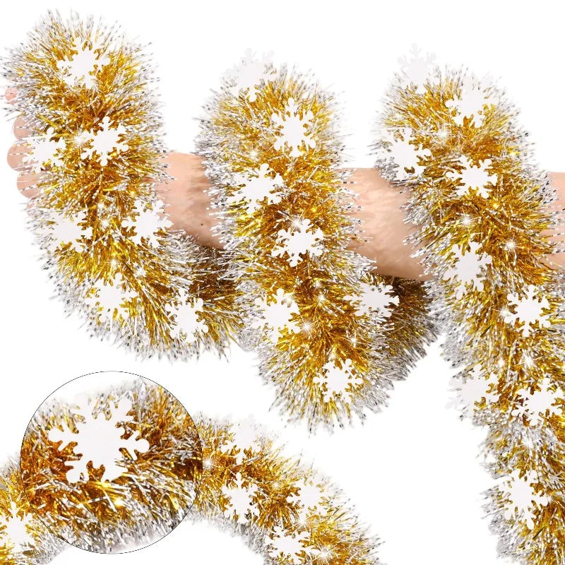 2M Glittering Metallic Twist Garland – Christmas Holiday Decor Christmas Garland Nixie Gold White 2M