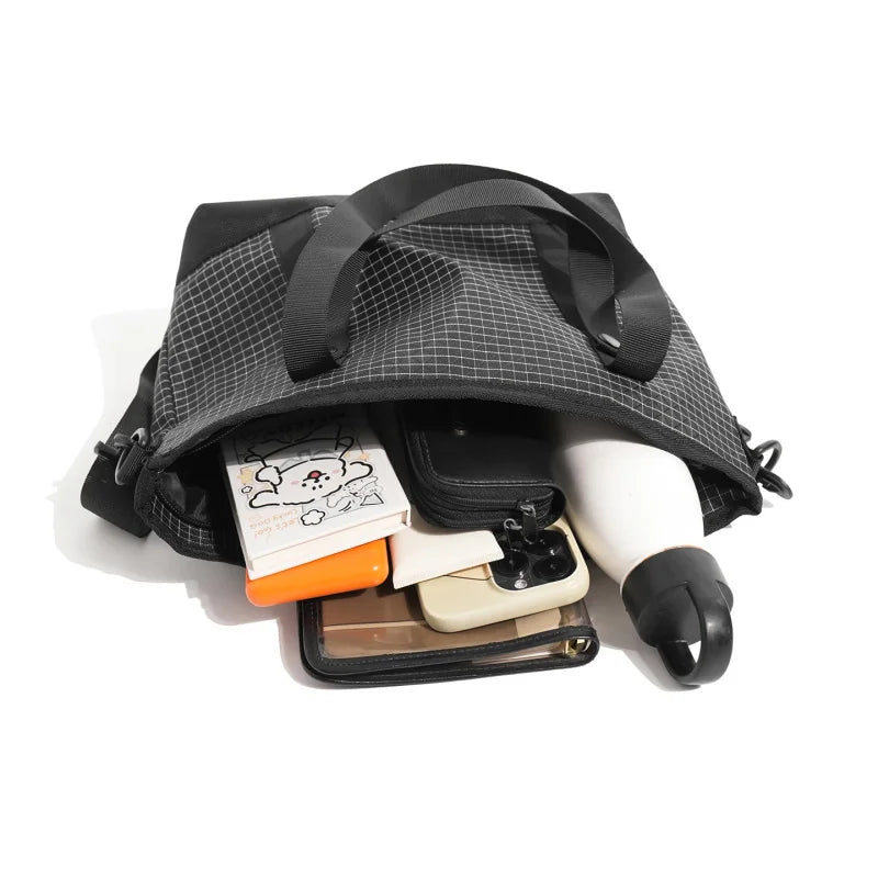 Men's Nylon Crossbody Bag Large Capacity Plaid School Tote Crossbody Tote Bag Nixie