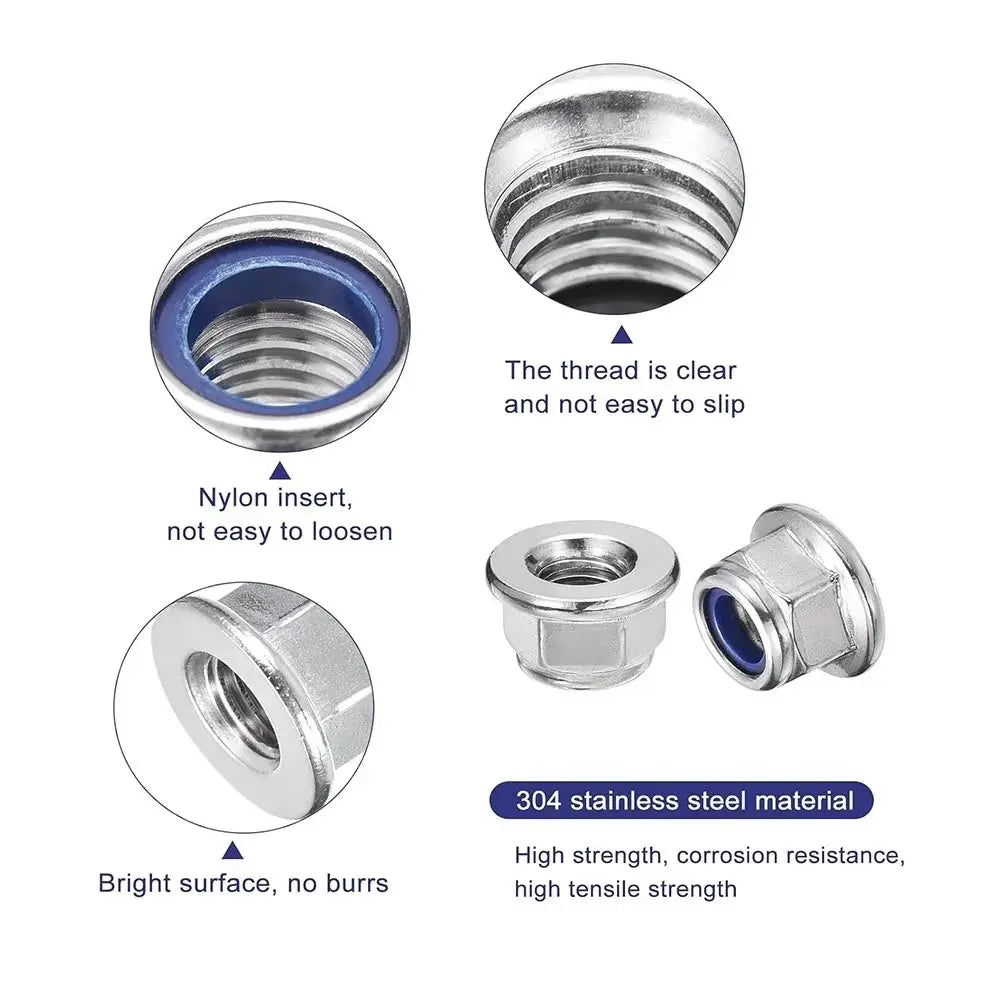 Stainless Steel Flange Lock Nuts Nylon Insert Hex M3–M16 Flange Lock Nuts Nixie
