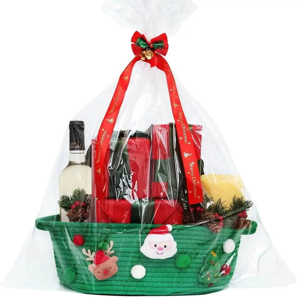 Christmas Gift Basket Large Capacity Cotton Rope – Green & Red Christmas Gift Basket Nixie