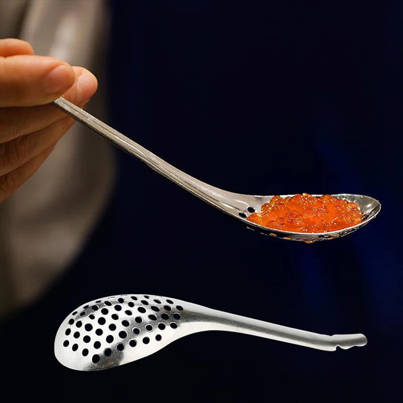 56-Hole Stainless Steel Caviar Spoon & Egg Yolk Separator Kitchen Strainer Spoon Nixie