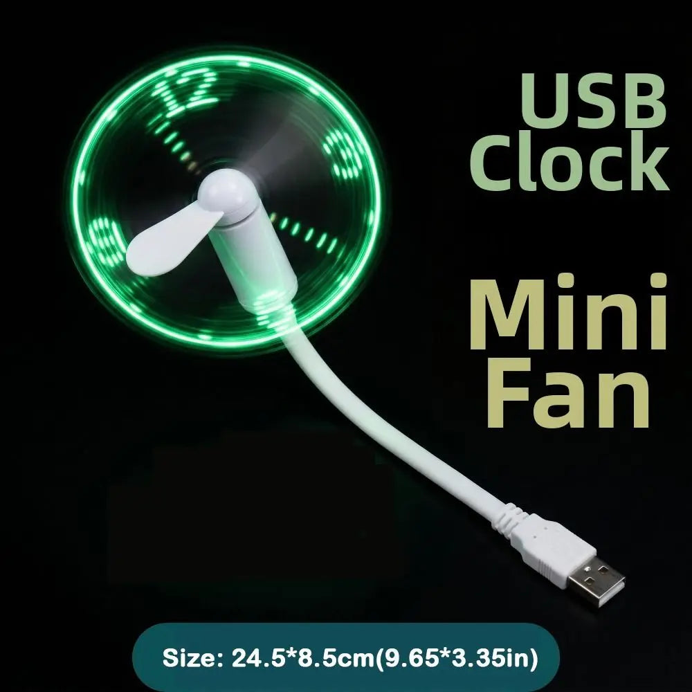 LED Flashing Text USB Mini Fan – Digital Display Clock Fan