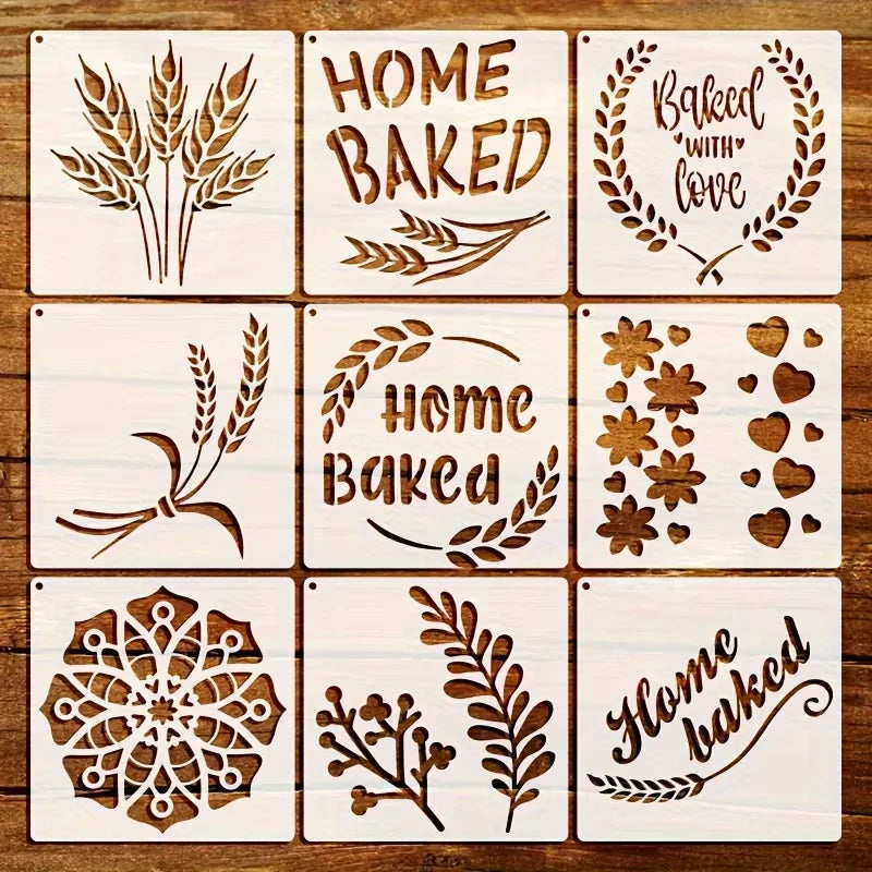 9-Piece Reusable Bread Baking Stencil Templates 5.9x5.9"