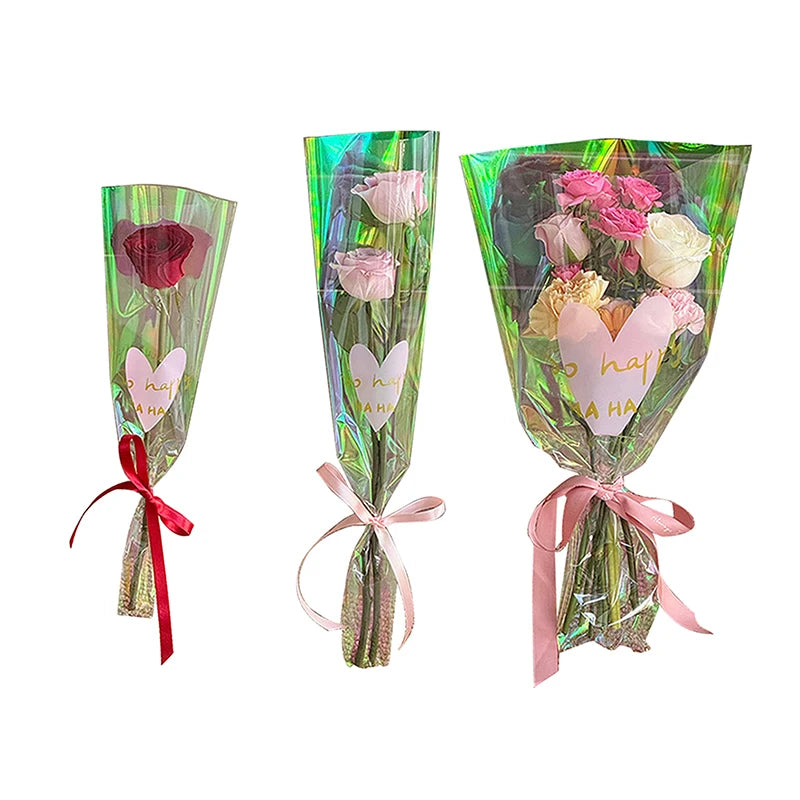 30PCS Iridescent Rose Sleeves Transparent Flower Wrapping Bags Floral Wrapping Bags Nixie