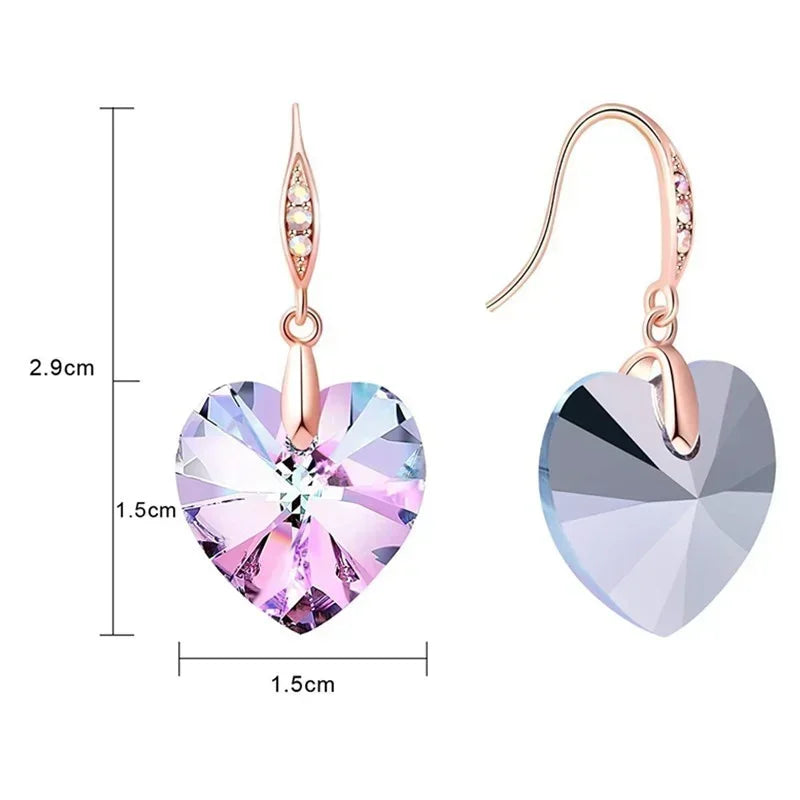 Pink Crystal Heart Dangle Earrings – Zinc Alloy Drop Earrings Dangle Drop Earrings Nixie