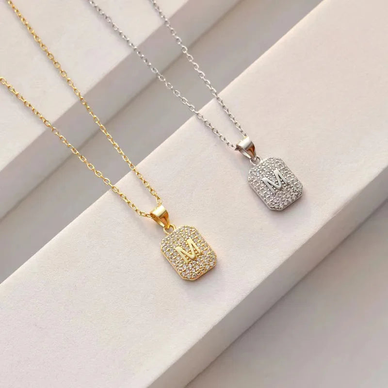 M Letter Zircon Pendant Necklace – Gold & Silver Choker Initial Pendant Necklace Nixie