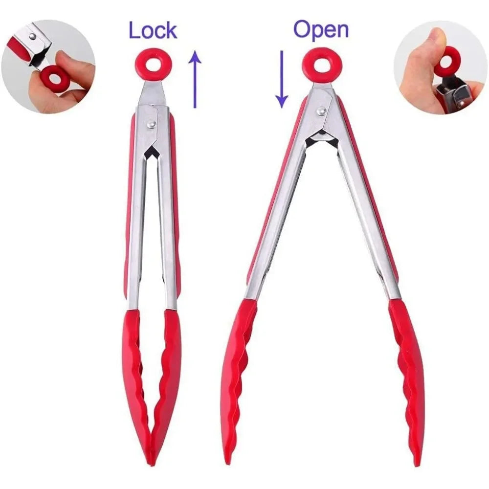 Silicone Kitchen Tongs 7/9/12" BPA Free | BBQ Grill Cooking Kitchen Cooking Tongs Nixie