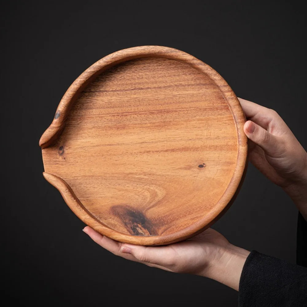 Round Wooden Tea Tray U-Shaped Opening | Multipurpose Serving Tray