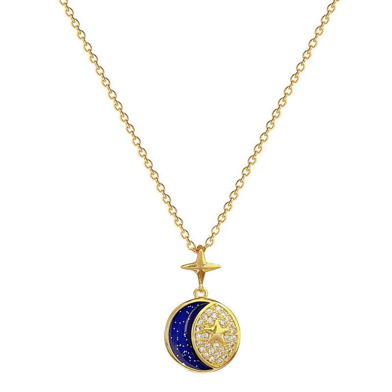 Starry Sky Pendant Necklace | Gold Stainless Steel Clavicle Chain Pendant Necklace Nixie