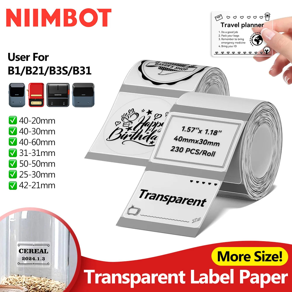 Niimbot Clear Thermal Label Paper – Waterproof Transparent Stickers Thermal Label Paper Nixie