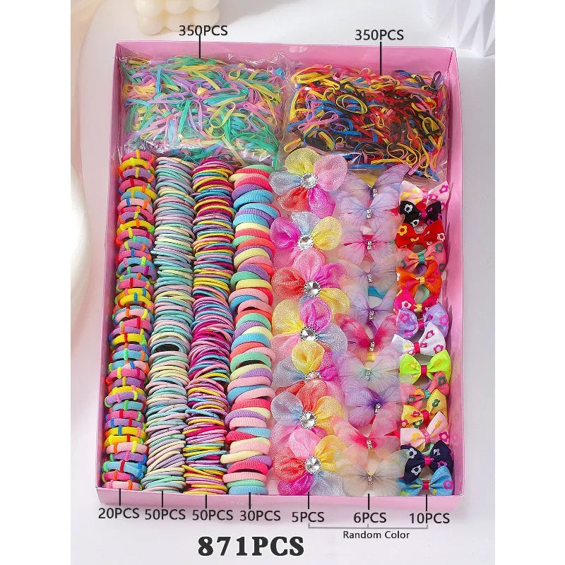 Colorful Bow & Flower Elastic Hair Bands Set for Girls Kids
