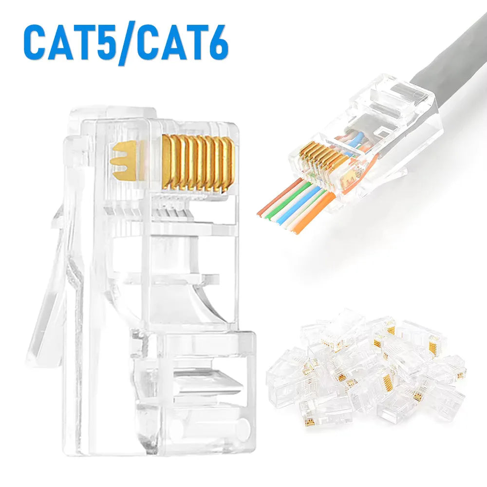 RJ45 Pass-Through Connectors Cat6/Cat5e 8P8C Crimp Plugs 50/100pk Network Crimp Connectors Nixie