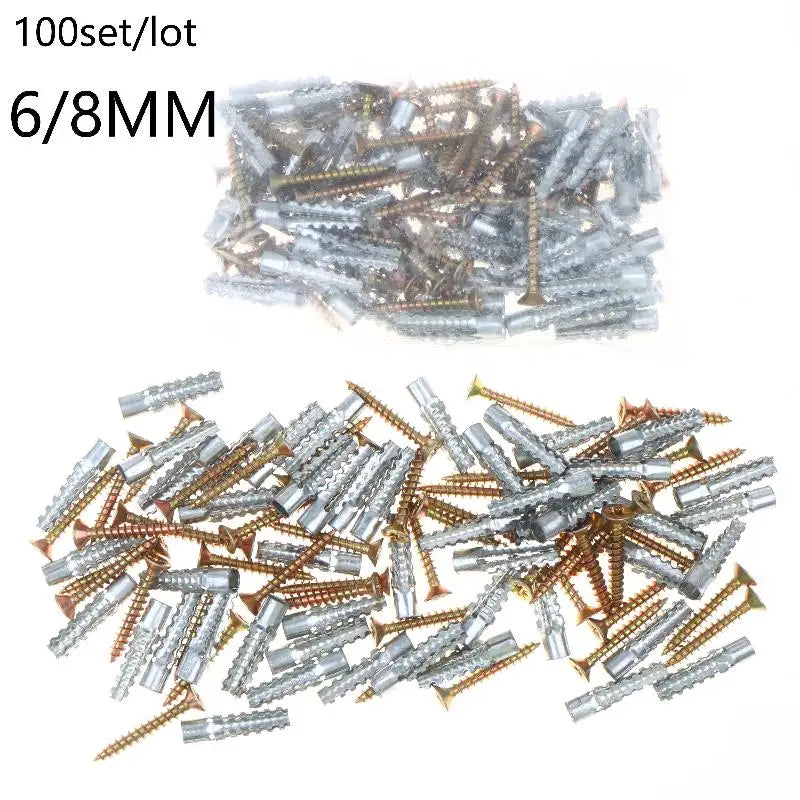 100-Set 6/8mm Wall Anchors & Screws Kit – Concrete & Drywall Wall Anchor Kit Nixie