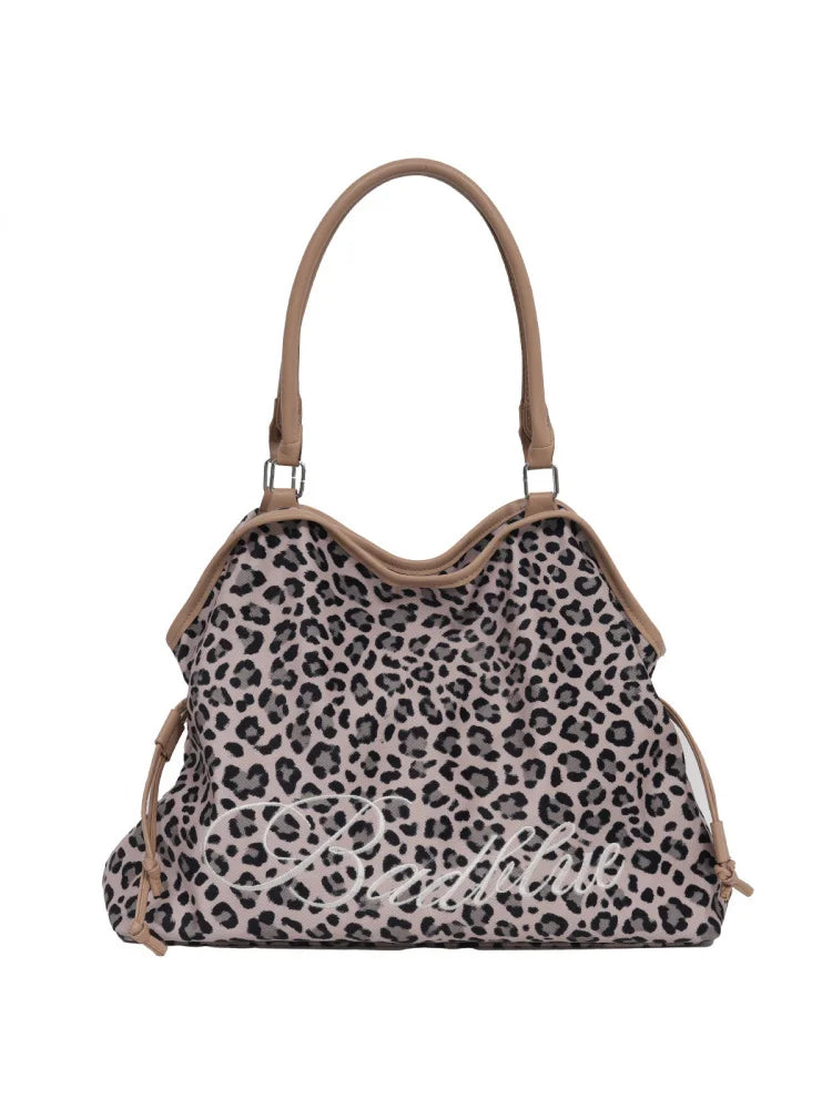 Women's Leopard Print Large Canvas Tote Bag | Drawstring Commuter Canvas Tote Bag Nixie