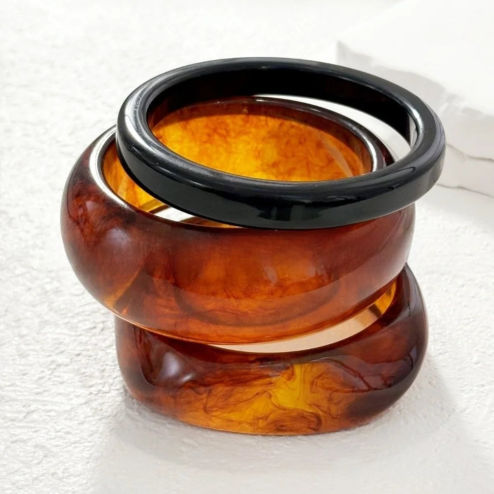 Punk Chunky Resin Cuff Bracelet Set – Marble Geometric Bangles