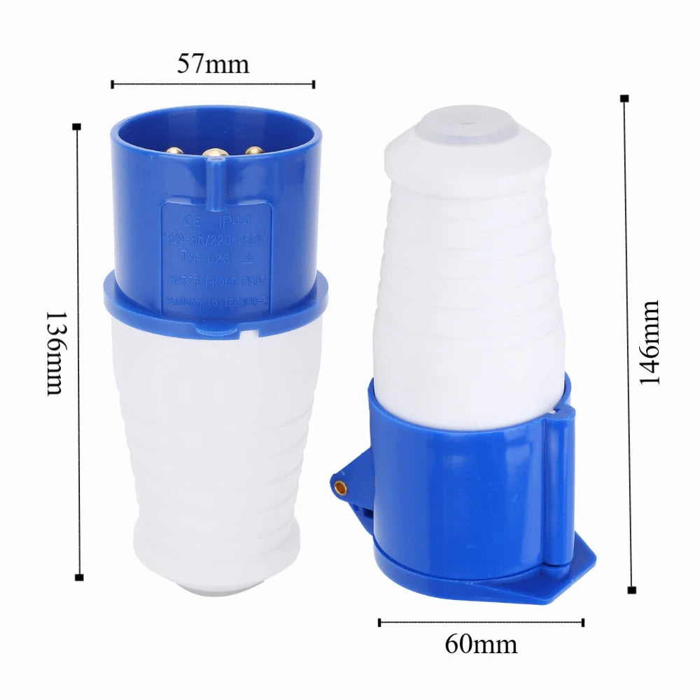 32A IP44 Industrial Plug & Connector Set 3-Pin 220-250V 2-Pack Industrial Plug Connector Nixie