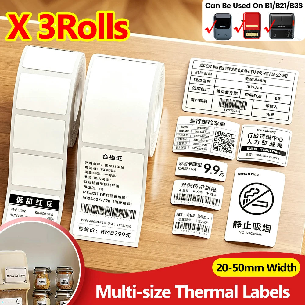 Niimbot 3-Roll White Waterproof Thermal Label Tape B1 B21 B31 B203 Thermal Label Tape Nixie