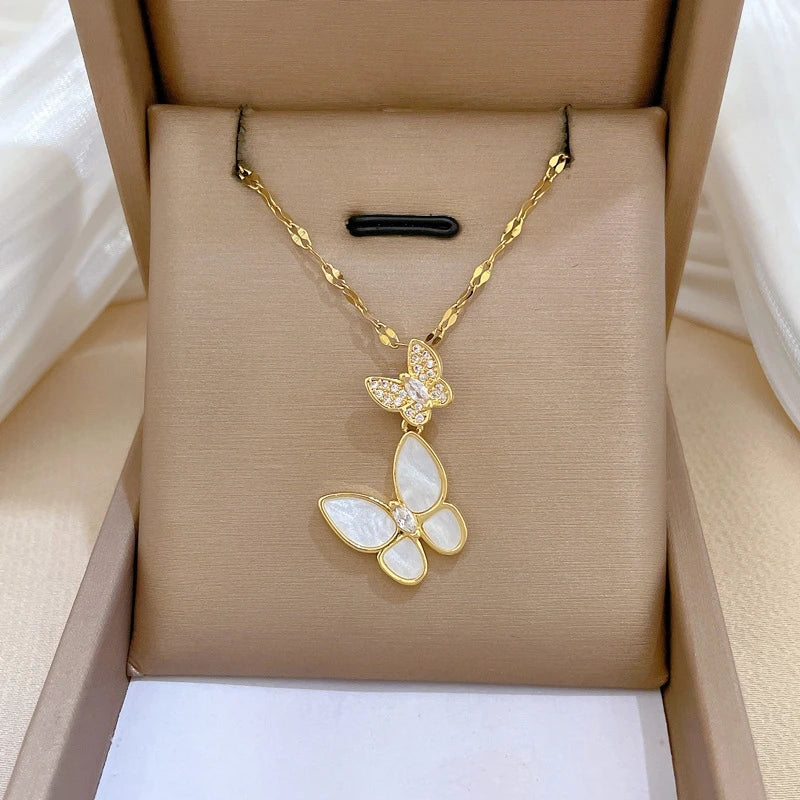 Butterfly Pendant Choker Necklace | Gold Stainless Steel Pendant Choker Necklace Nixie