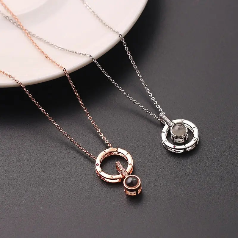 2pcs I Love You 100 Languages Projection Pendant Necklace Set Pendant Necklace Set Nixie