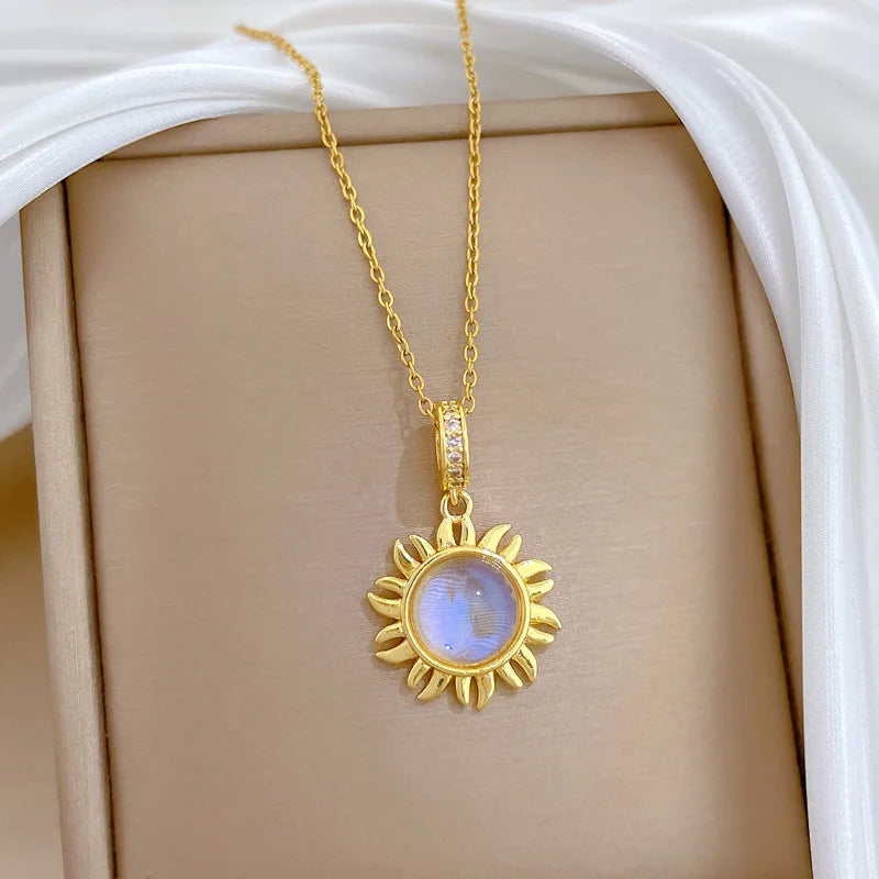 Sunflower Pendant Choker Necklace | Gold Stainless Steel Pendant Necklace Nixie