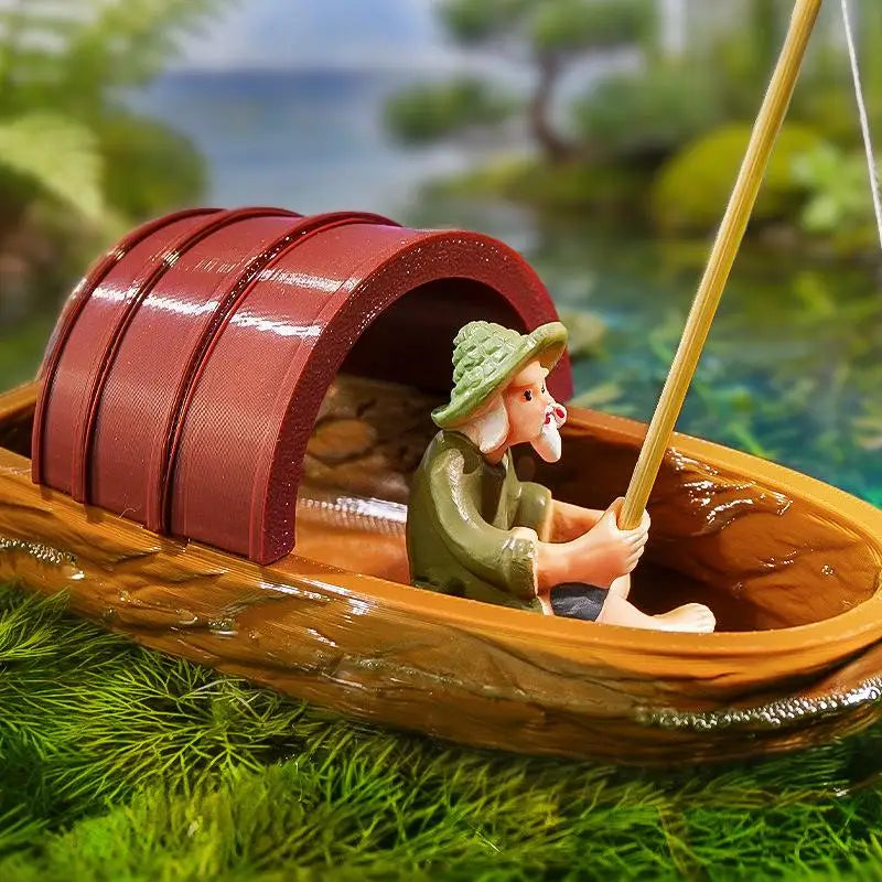 Floating Fisherman Boat Model Set – Aquarium & Pond Decor Aquarium Decoration Nixie