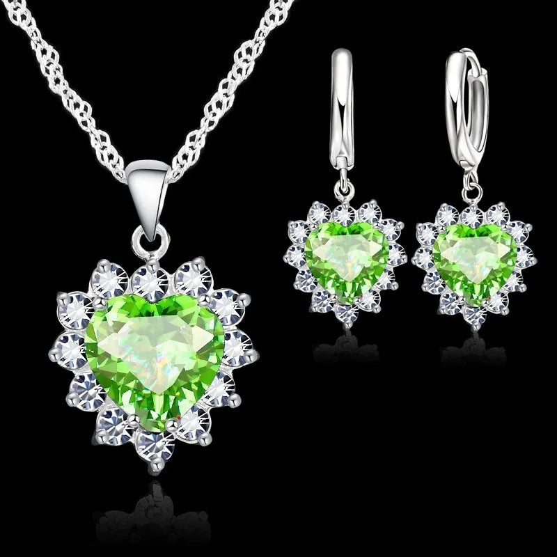 Multicolor Heart Crystal Necklace & Earring Set | Women's Gift Crystal Jewelry Set Nixie light green