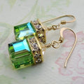Crystal Drop Earrings Vintage Geometric Dangle – Silver Plated Crystal Drop Earrings Nixie green