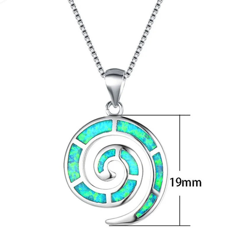 Fire Opal Spiral Shell Pendant Necklace – Silver Tone Women Pendant Necklace Nixie