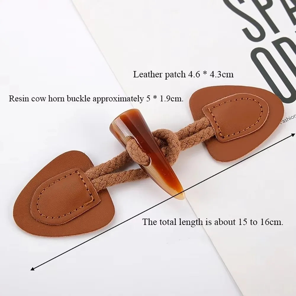 Vintage Horn Buckle PU Leather Sew-On Buttons for Coats & Bags Sew-On Buttons Nixie Brown