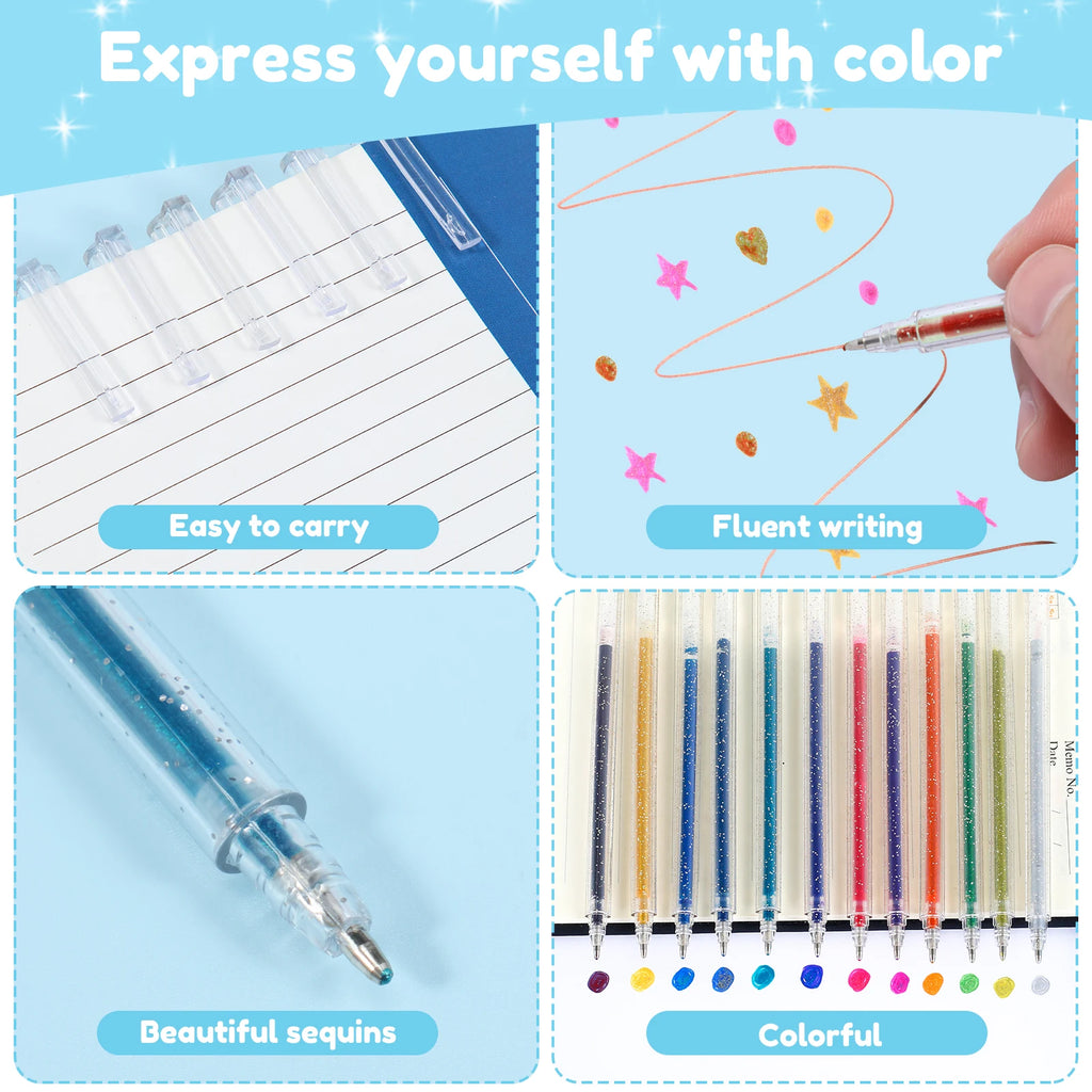 Metallic Gel Pens 12 Colors + 24 Watercolor Postcards Set Gel Pen Art Set Nixie