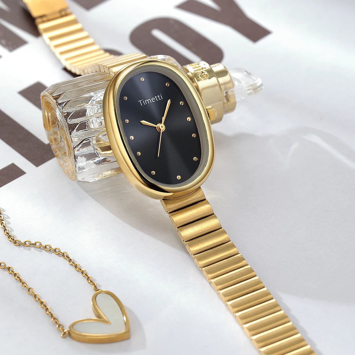 Timetti Women's Oval Quartz Watch – Elegant Daily Timepiece