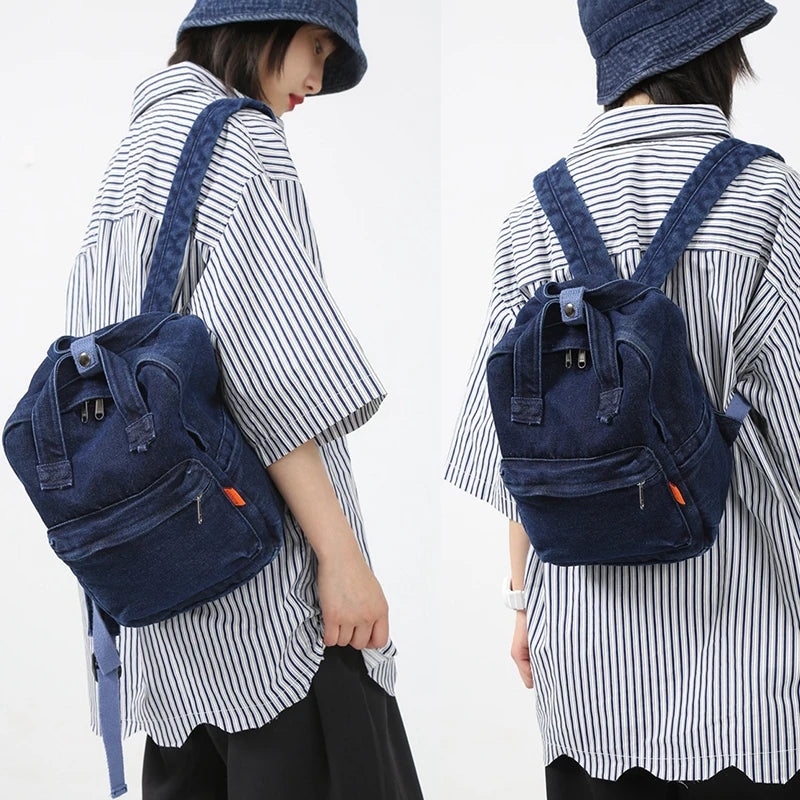 Vintage Denim Mini Backpack – Lightweight Unisex Rucksack Denim Mini Backpack Nixie