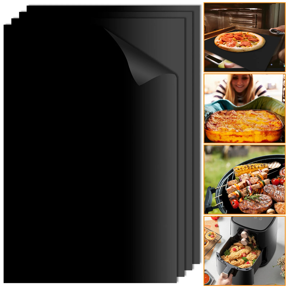 4-Pack Non-Stick Reusable Oven Liners & BBQ Grill Mats Oven Liner Set Nixie