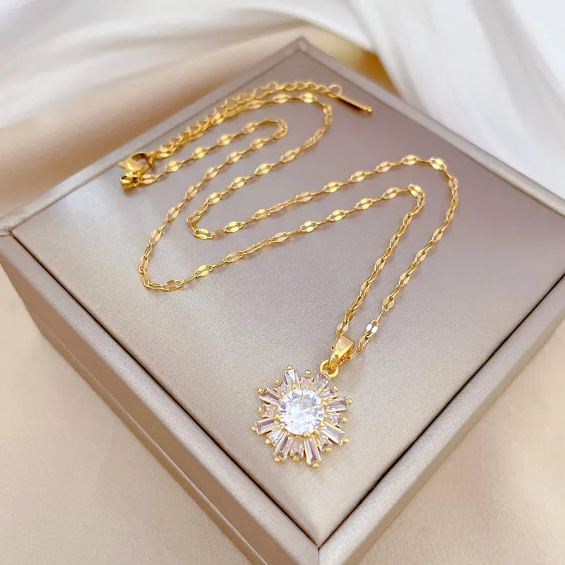 Geometric Snowflake Pendant Necklace – Gold Clavicle Chain Pendant Necklace Nixie