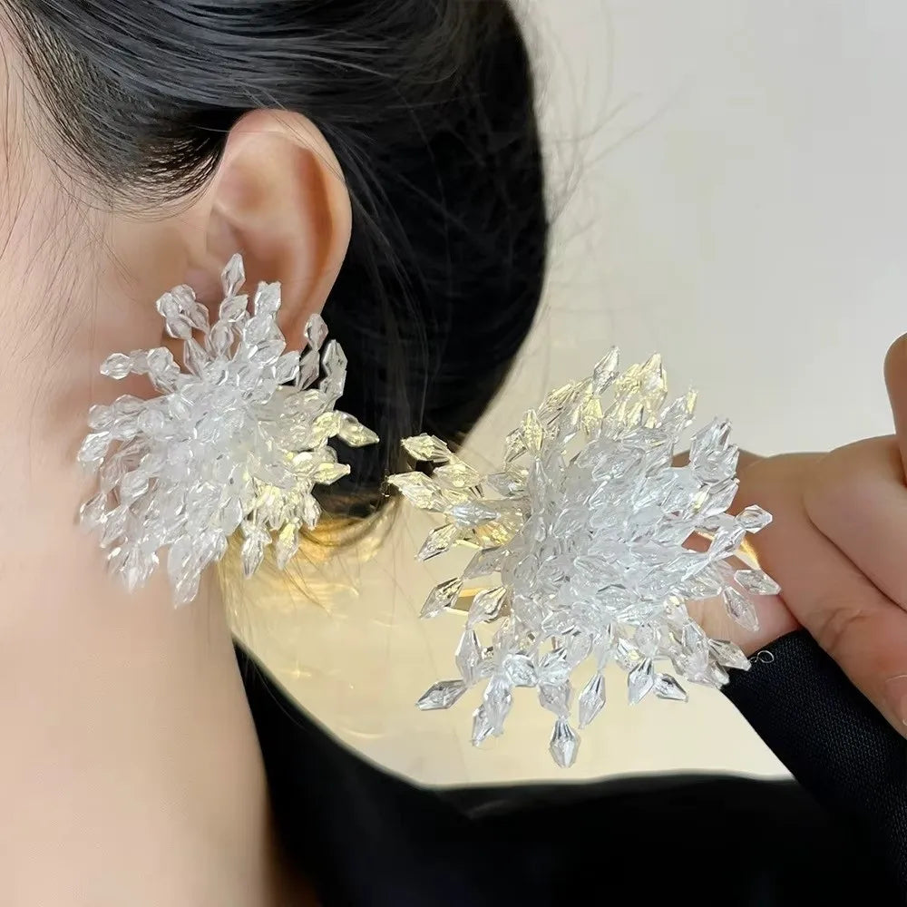 Crystal Beaded Flower Tassel Drop Earrings – Bold Geometric Style Crystal Drop Earrings Nixie